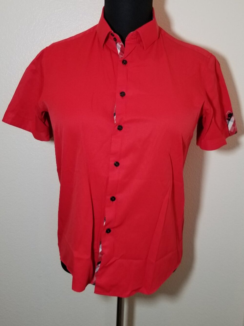 Suslo Couture Red Womens XL Button Up Shirt Retro Preppy 80's Minimalist Sporty